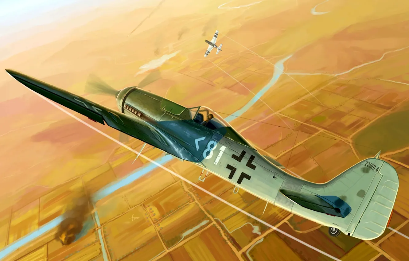Фото обои P-51, Fw-190, многоцелевой истребитель, Fw.190D-11, Двигатель Jumo 213F