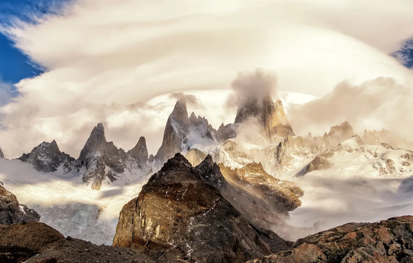 Фото обои облака, горы, пики, Аргентина, Анды, Южная Америка, Патагония