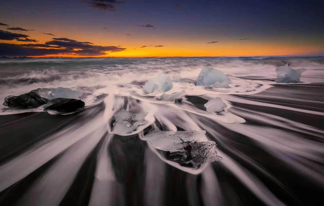 Фото обои море, берег, лёд, Исландия