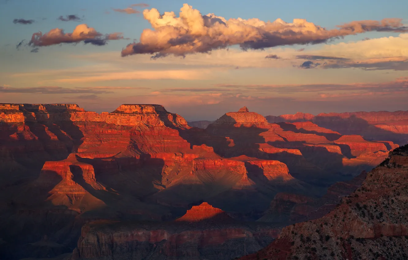 Фото обои облака, закат, горы, скалы, краски, Аризона, США, Grand Canyon National Park