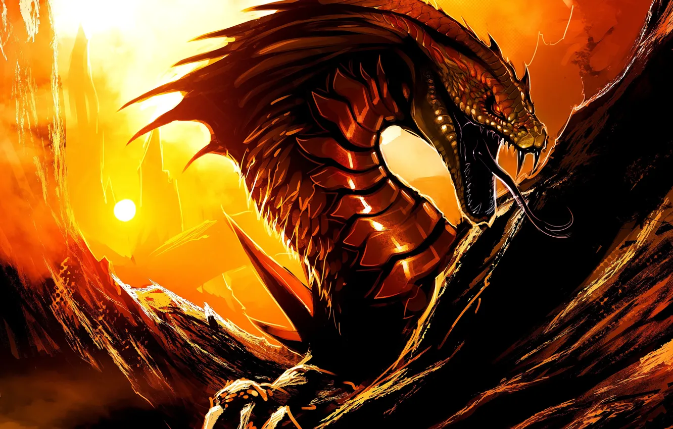 Фото обои язык, скалы, дракон, art, by TheRisingSoul, Kaiju Combat, Aluphox