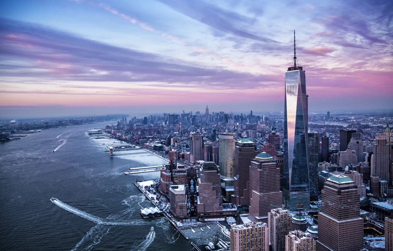 Фото обои USA, United States, skyline, sky, water, New York, Manhattan, NYC
