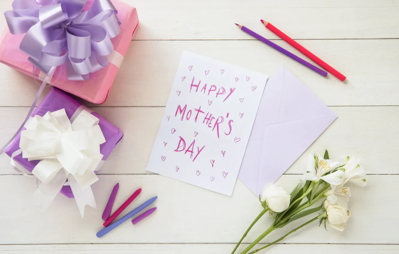 Фото обои цветы, подарки, поздравление, открытка, композиция, День Матери