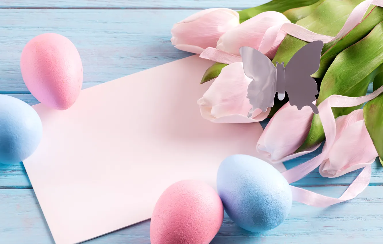 Фото обои праздник, бабочка, яйца, Пасха