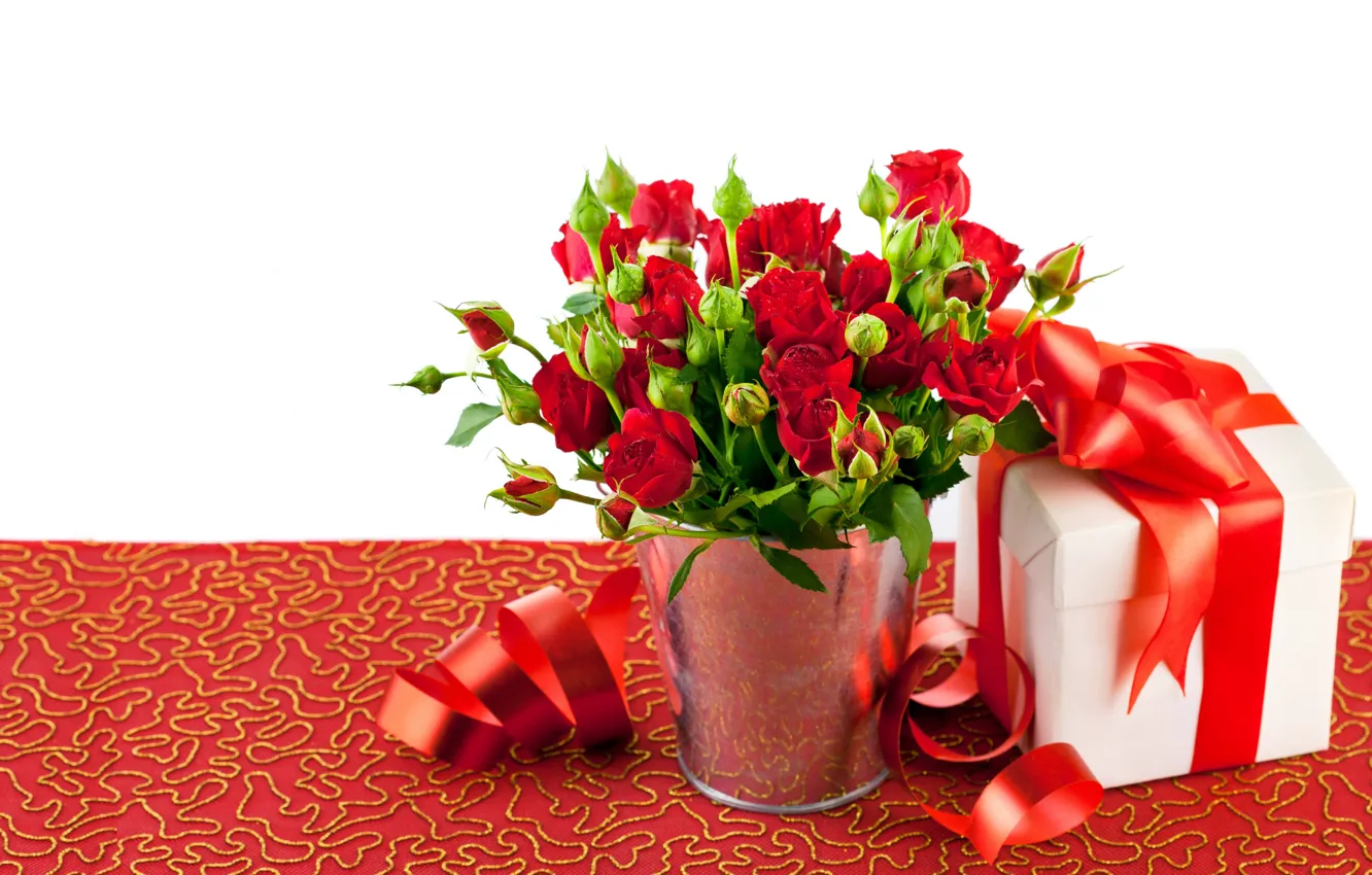 Фото обои фото, Цветы, Красный, Розы, Много, Бантик, Подарки