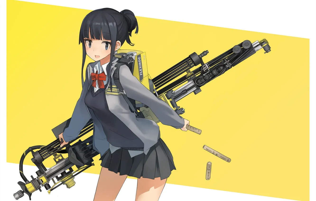 Фото обои девушка, улыбка, оружие, аниме, арт, форма, школьница, astg