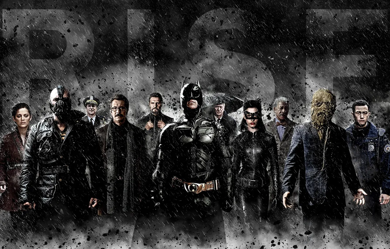 Фото обои Бэтмен, Batman, Киллиан Мёрфи, Cillian Murphy, The Dark Knight Rises, Кристиан Бэйл, Anne Hathaway, Том …