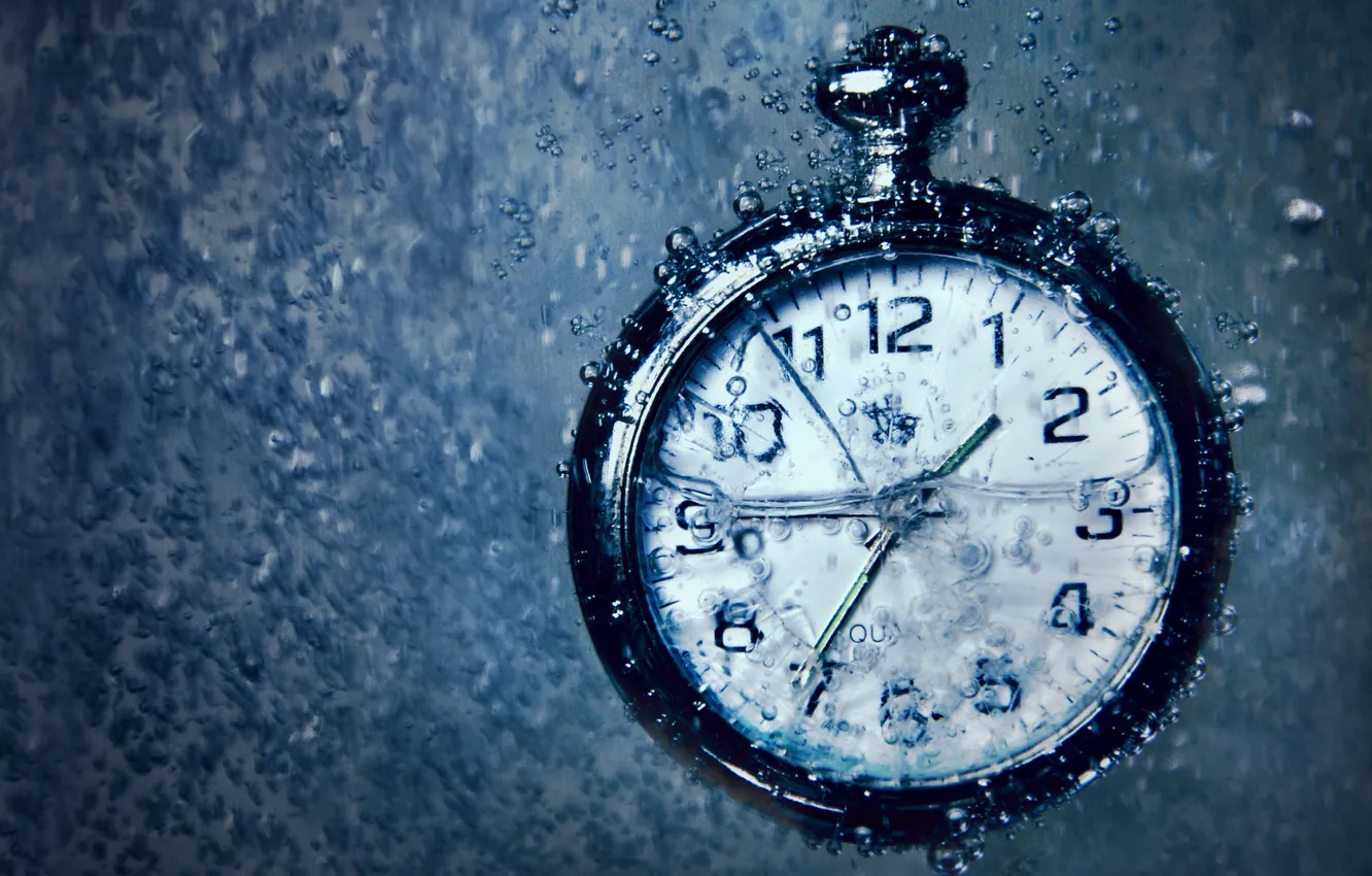 Фото обои вода, макро, пузырьки, время, часы, под водой