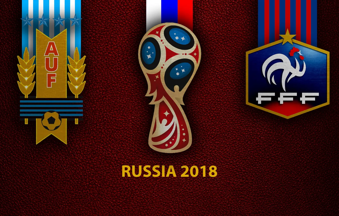 Фото обои wallpaper, sport, logo, football, FIFA World Cup, Russia 2018, Uruguay vs France