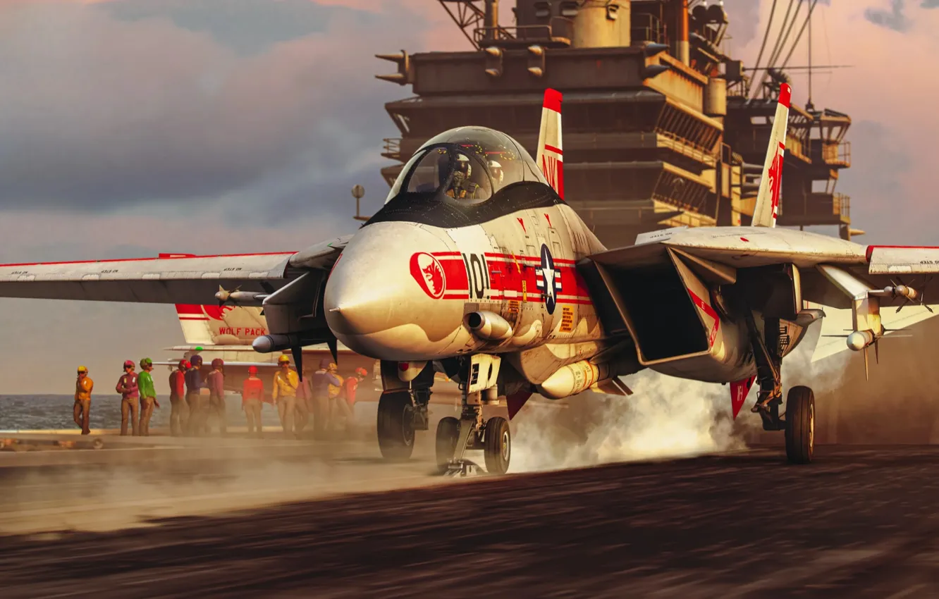 Фото обои Самолет, Истребитель, США, Game, Авианосец, War Thunder, ВМС США, Палубный истребитель