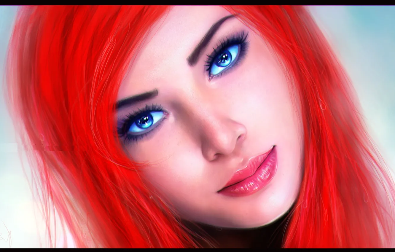 Фото обои взгляд, лицо, фон, голубые глаза, Ariel, русалочка, красные волосы