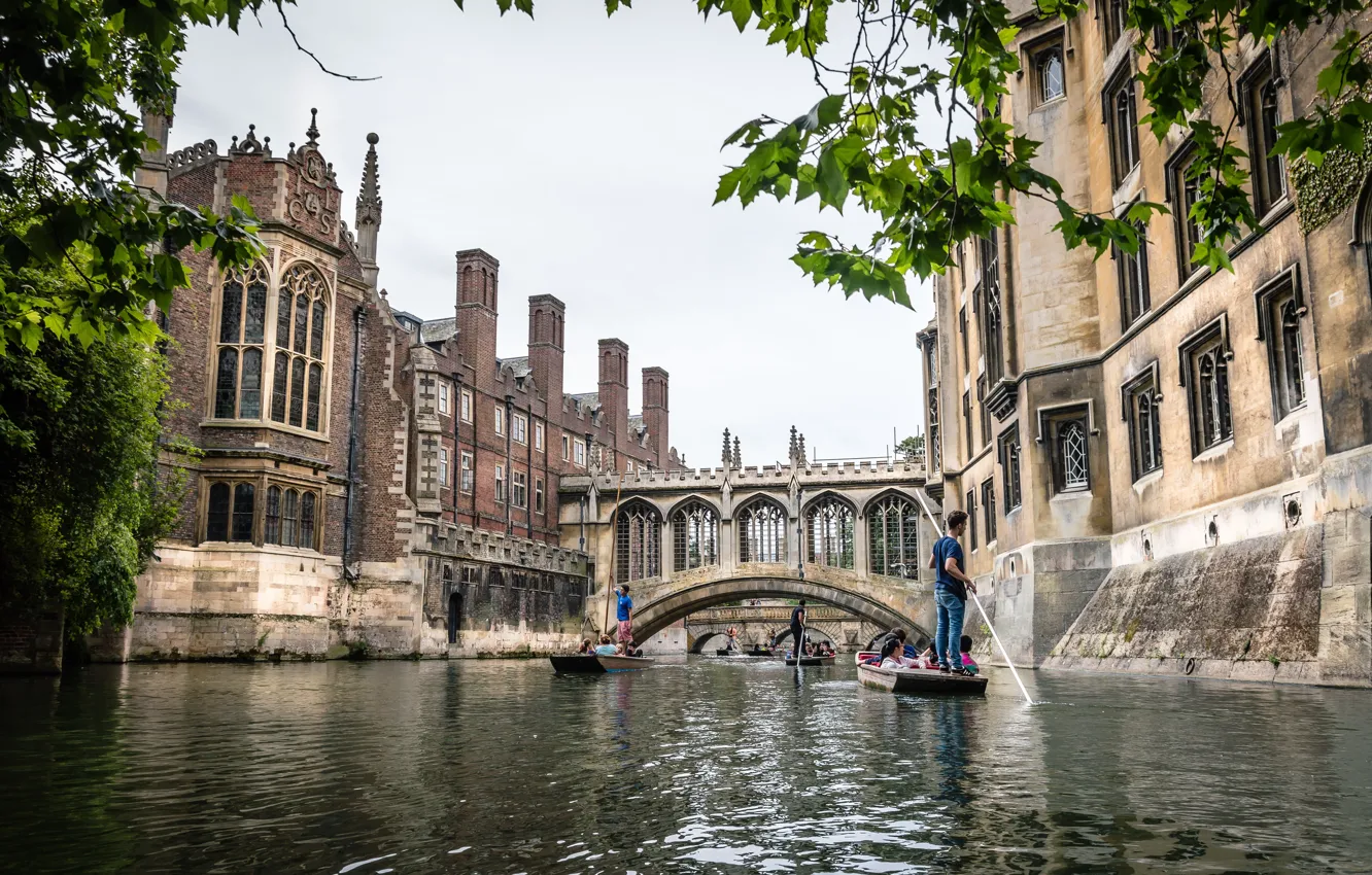 Фото обои здания, канал, Великобритания, университет, Cambridge historic Corpus, Christi college, Bridge of Sighs in Cambridge