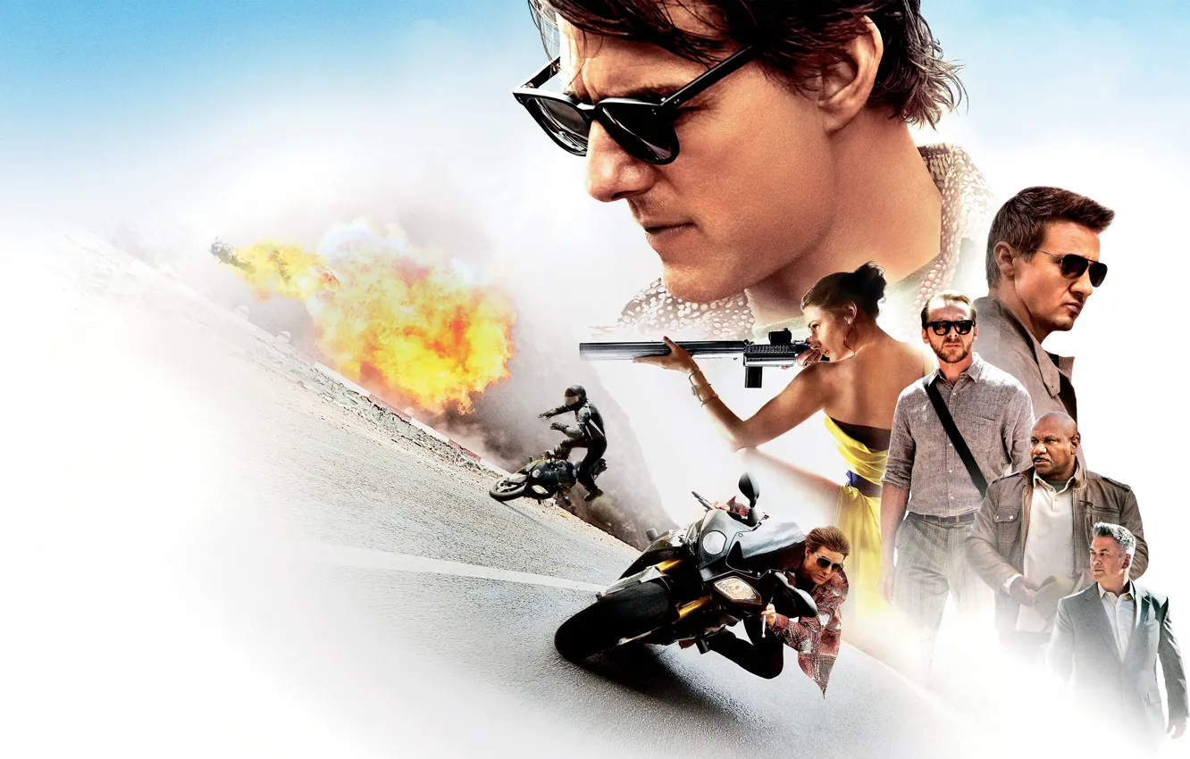 Фото обои постер, Том Круз, Tom Cruise, Jeremy Renner, Simon Pegg, Ethan Hunt, Mission: Impossible - Rogue …