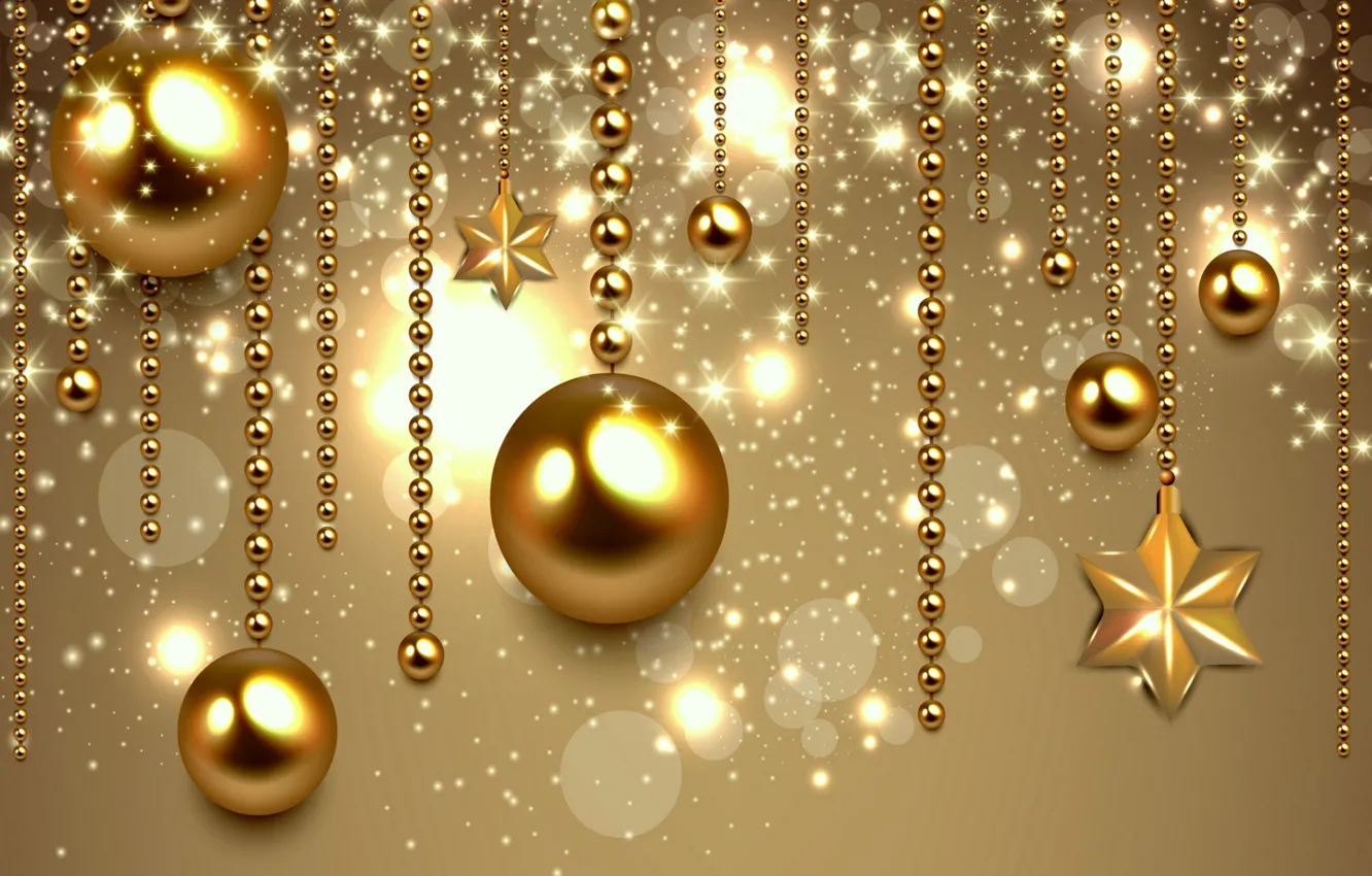 Фото обои украшения, шары, Новый Год, Рождество, golden, Christmas, balls, New Year