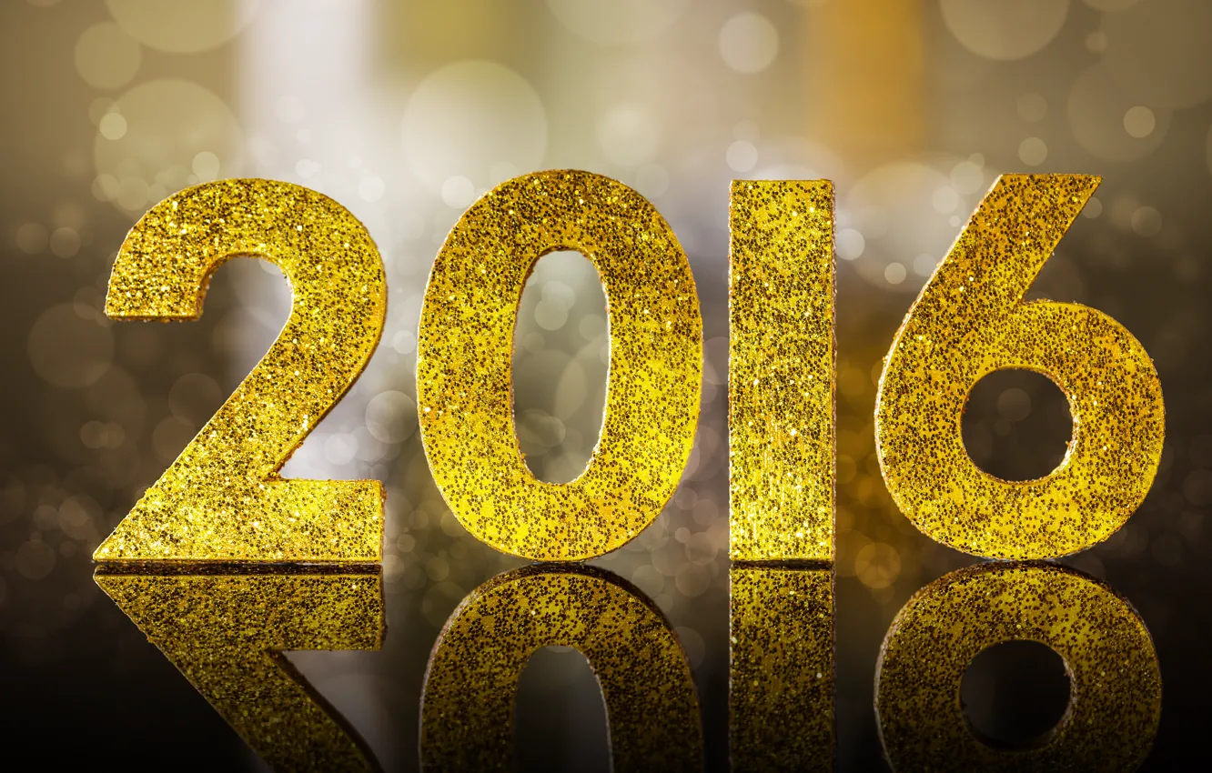 Фото обои Новый Год, golden, bokeh, New Year, Happy, glitter, 2016