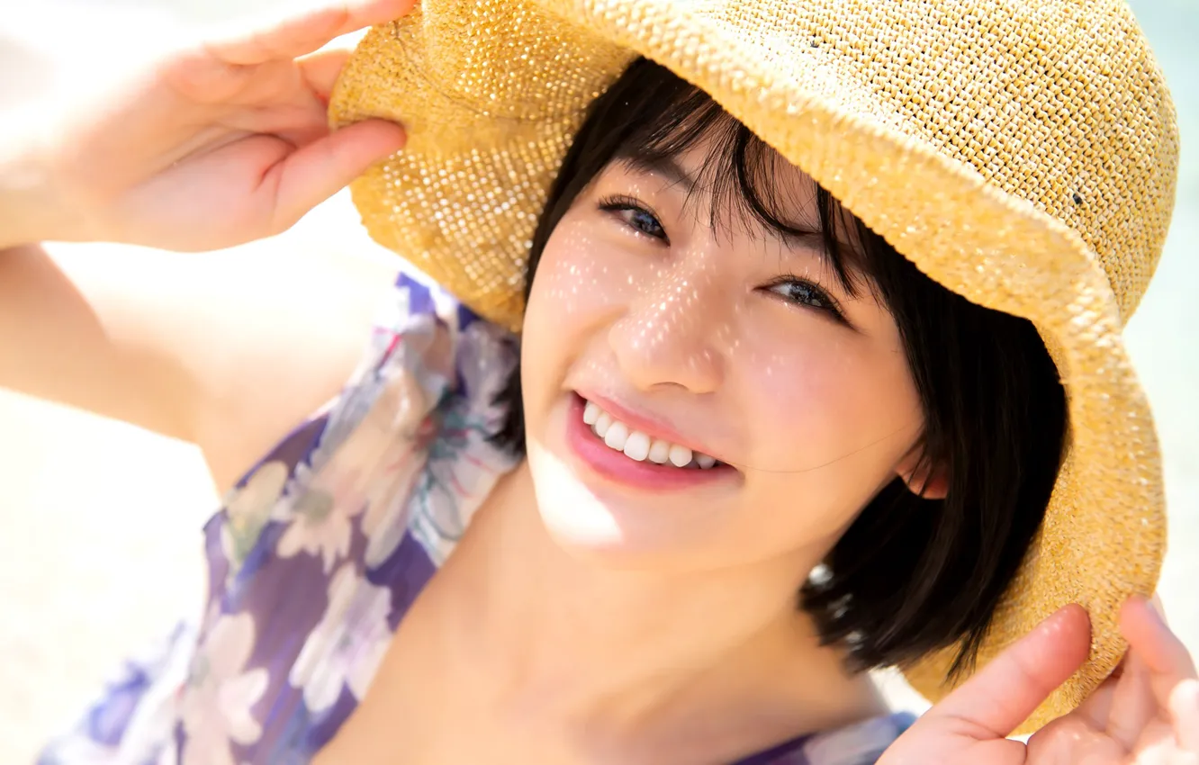 Фото обои Beautiful, Asian, Model, Smile, Woman, Hat, Pretty, Japanese