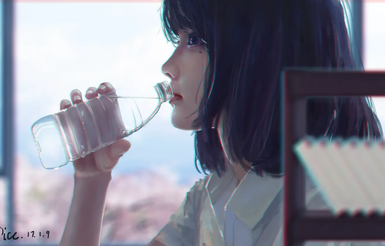 Фото обои вода, бутылка, арт, девуша, by xichechen