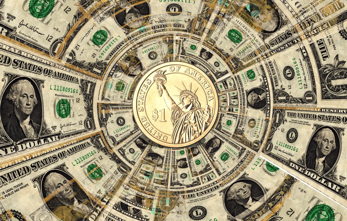 Фото обои Круг, США, Деньги, Dollar, Доллар, Валюта, Монета, 1