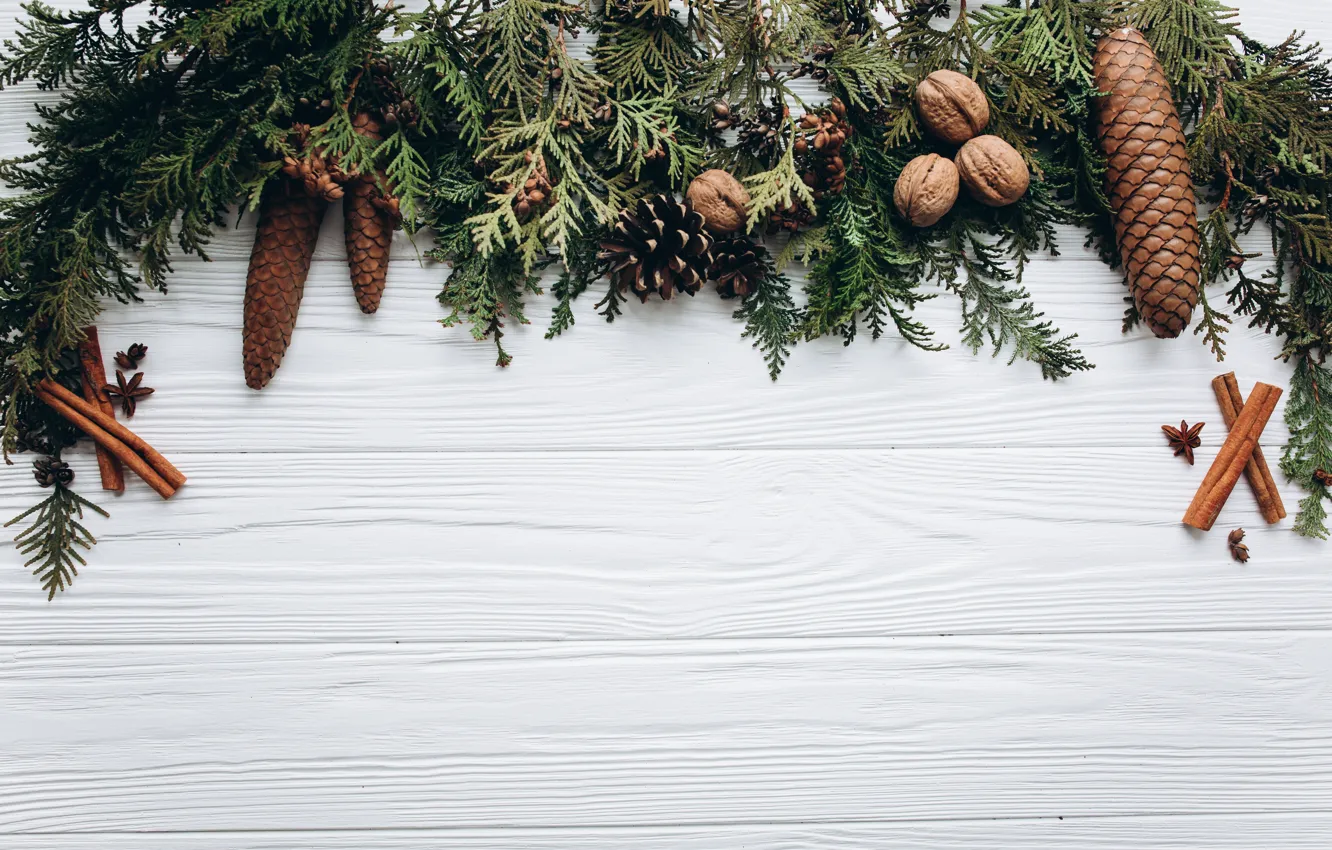 Фото обои украшения, Новый Год, Рождество, Christmas, шишки, wood, New Year, decoration