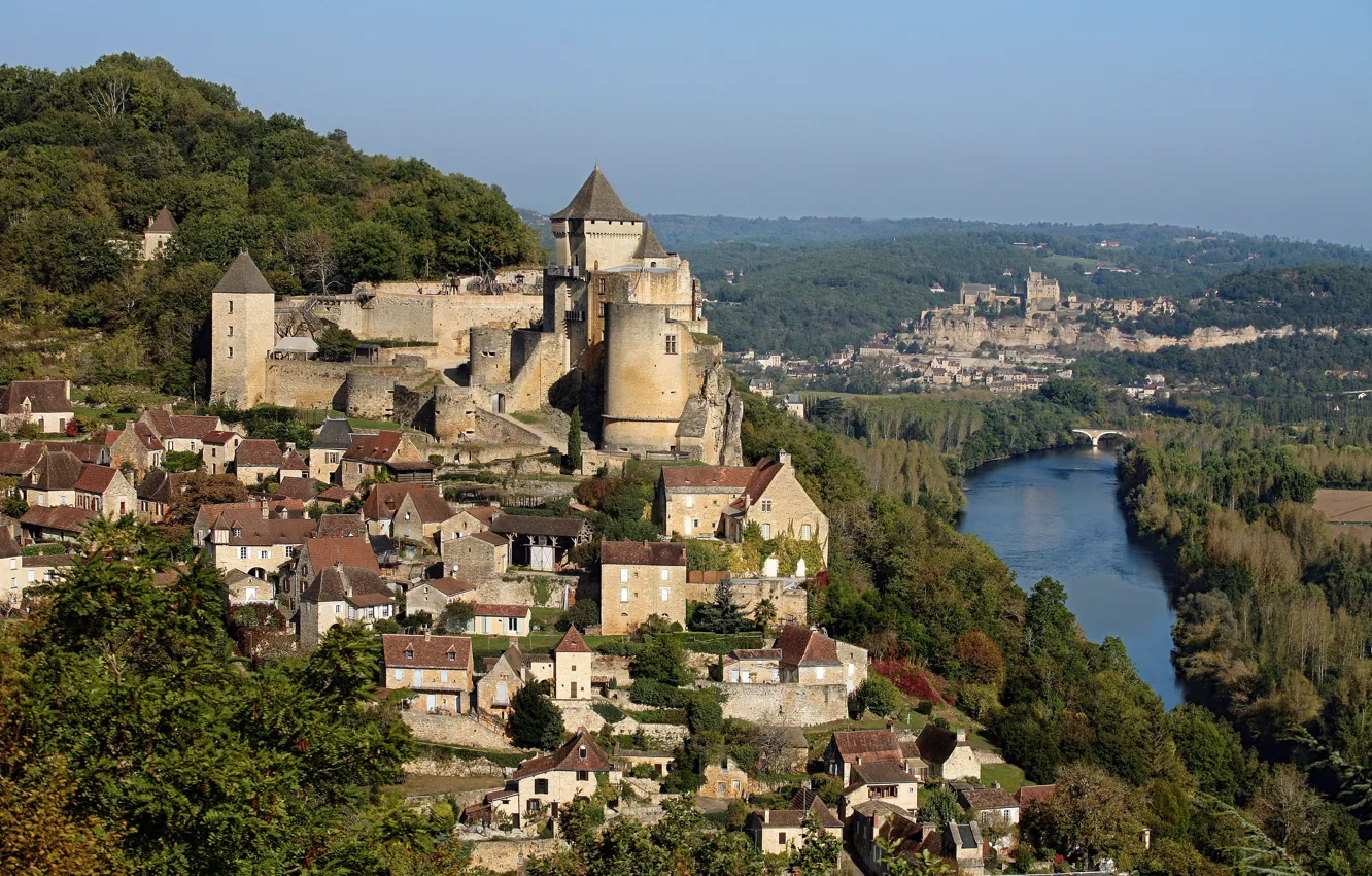 Фото обои город, Франция, Дордонь, замок Бейнак, замок Кастельно, Beynac-et-Cazenac