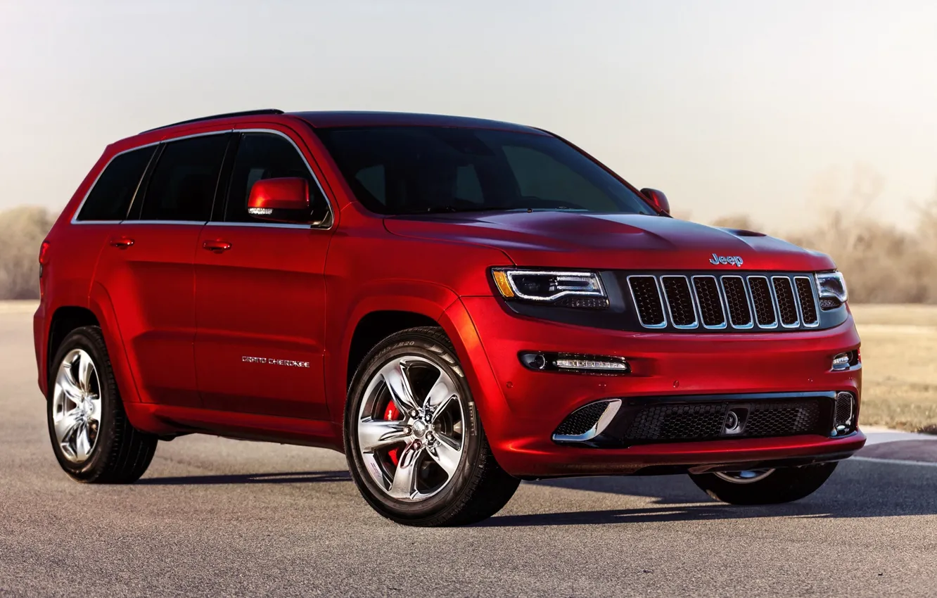 Фото обои красный, джип, SRT, Jeep, Grand Cherokee, 2014