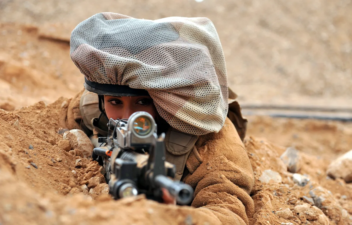 Фото обои девушка, оружие, солдат, Israel Defence Force