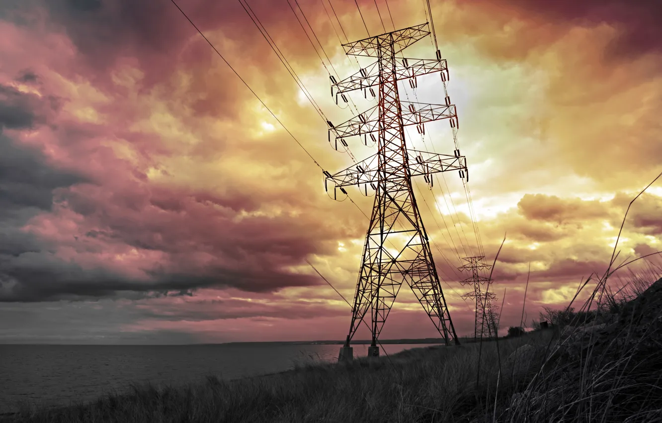 Фото обои небо, ночь, лэп