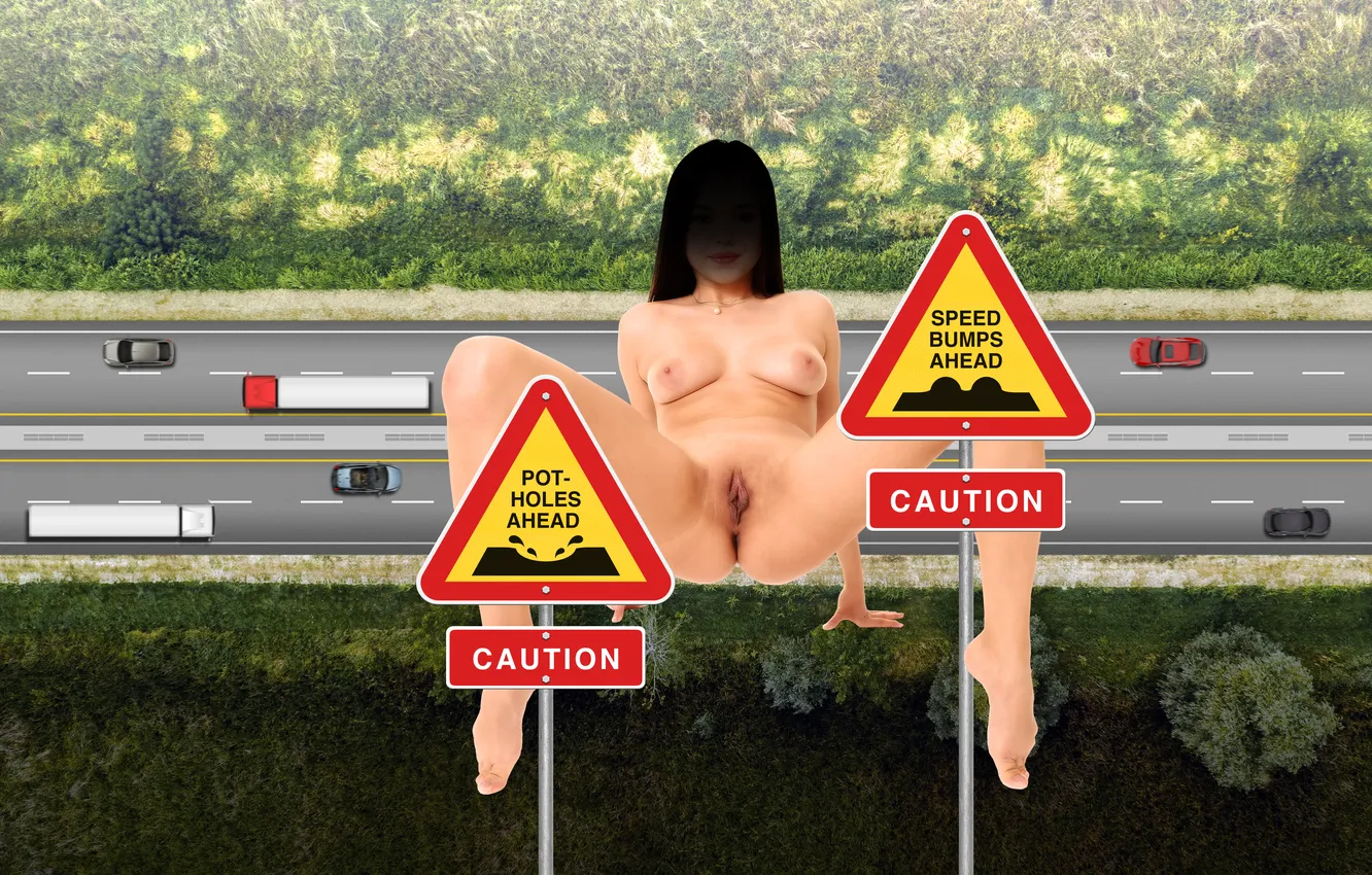 Фото обои car, girl, road, woman, traffic sign