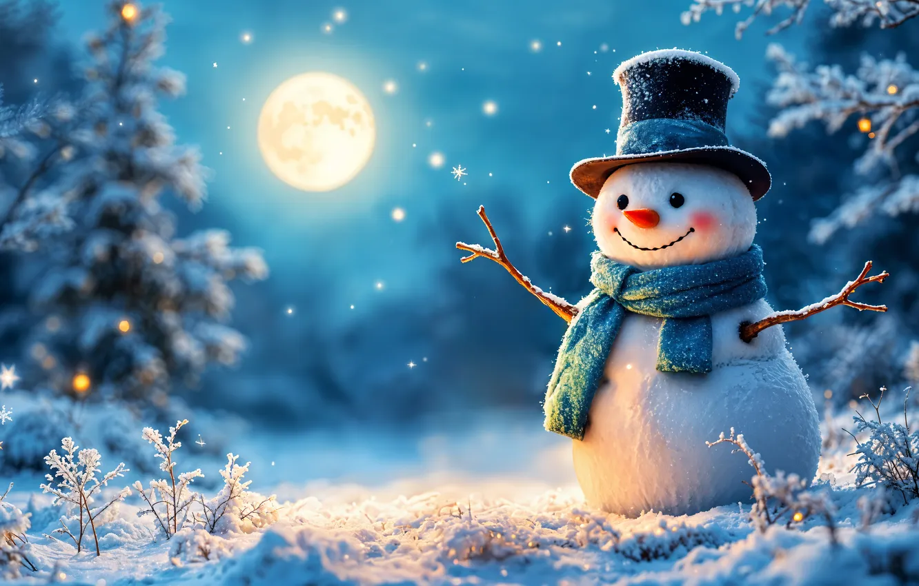 Фото обои зима, снег, украшения, Рождество, Новый год, снеговик, happy, Christmas
