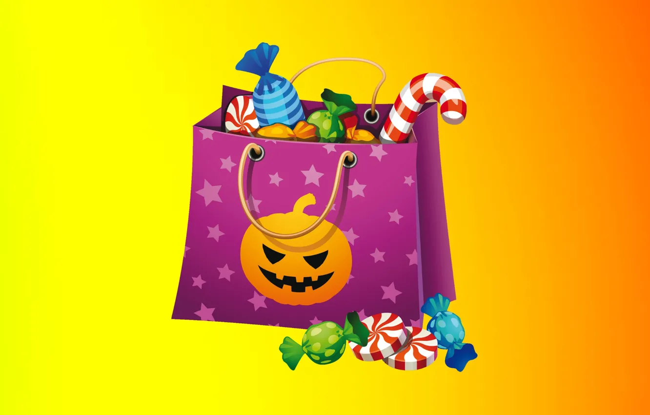 Фото обои праздник, подарок, обои, пакет, конфеты, сладости, wallpaper, halloween