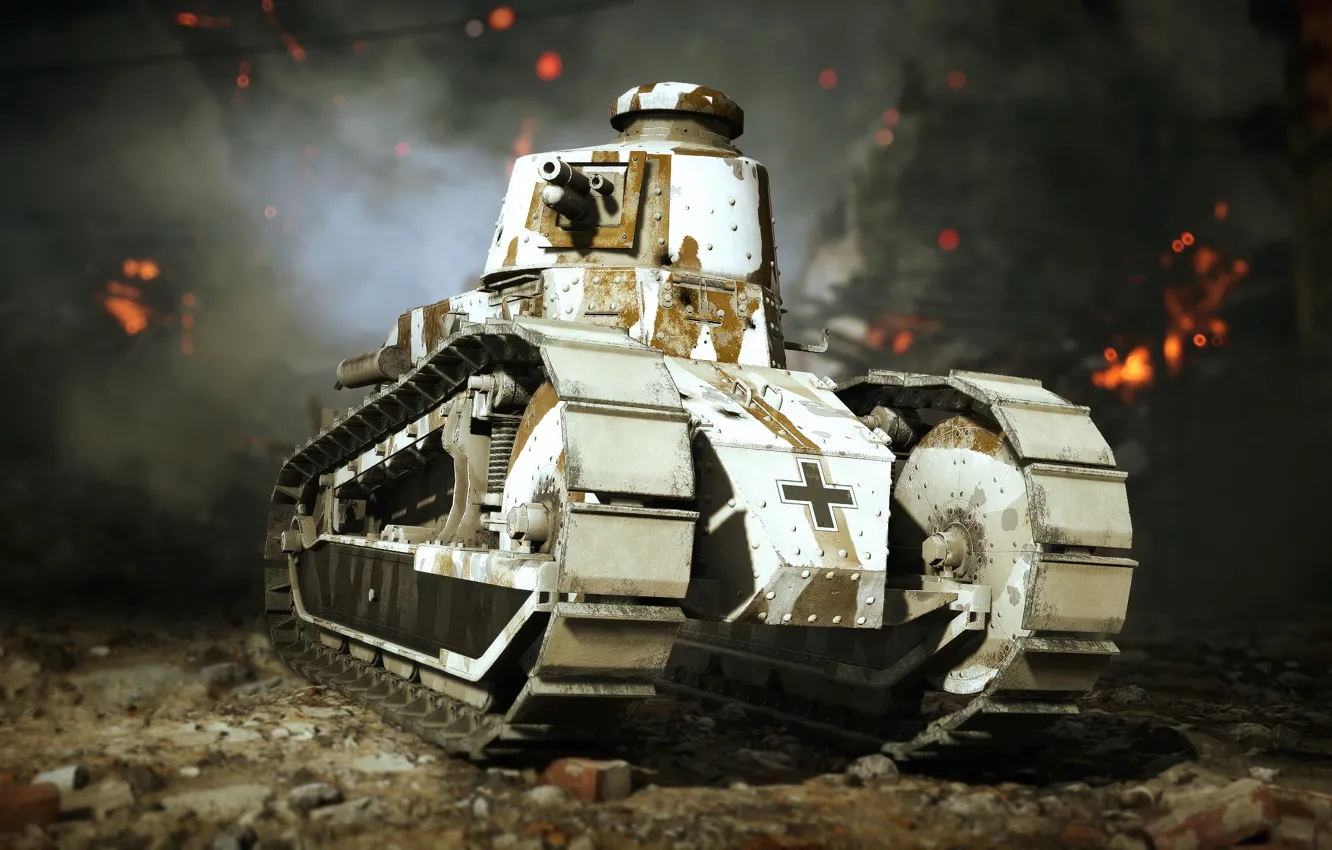 Фото обои танк, поле боя, Battlefield 1