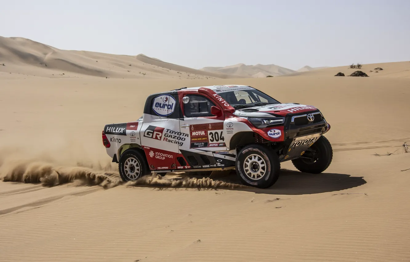 Фото обои пустыня, Toyota, пикап, Hilux, 2020, Rally Dakar, 2021, Gazoo Racing