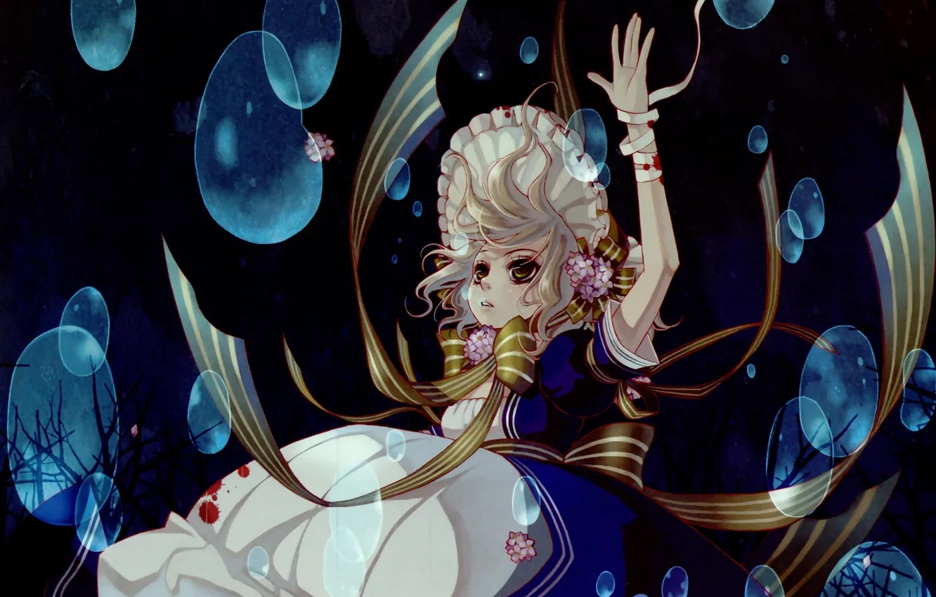 Фото обои девушка, цветы, пузыри, аниме, арт, чепчик, под водой, last summer