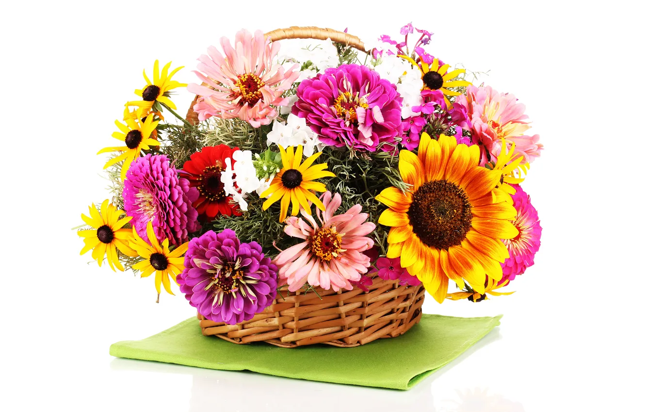 Фото обои цветы, корзина, хризантемы, салфетка