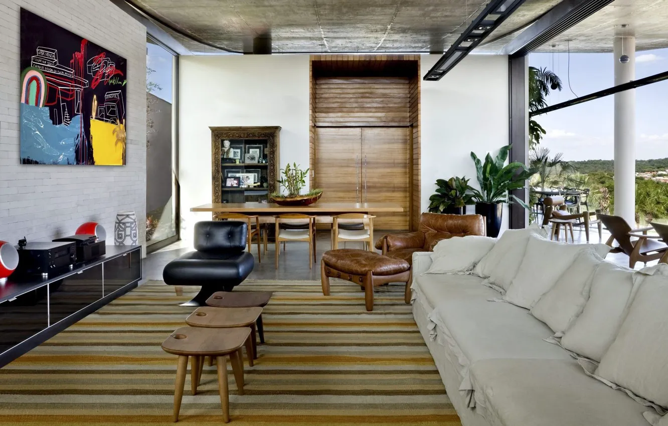 Фото обои дизайн, стиль, интерьер, гостиная, столовая, by Leo Romano, House in Goiânia, Casa Escalada