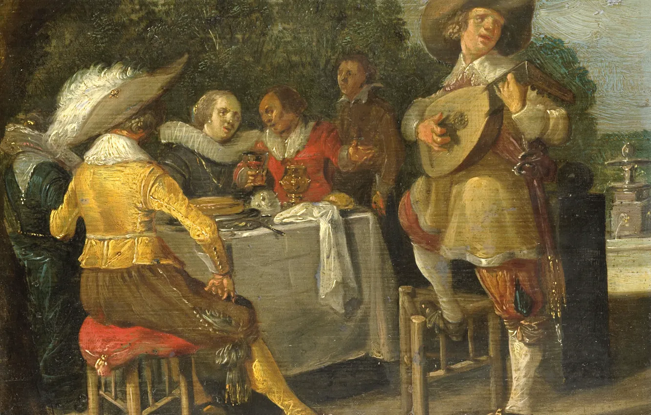 Фото обои масло, картина, Дирк Халс, 1630, Вечеринка на Открытом Воздухе, Dirck Hals