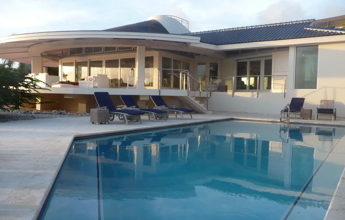 Фото обои город, вилла, бассейн, архитектура, терраса