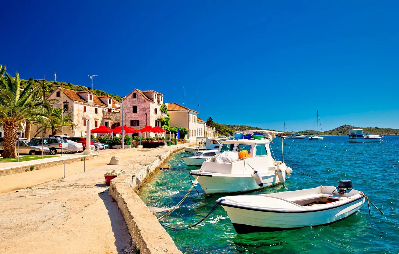 Фото обои город, лодки, набережная, Хорватия, Адриатика, Croatia, Ядран, Рогозница