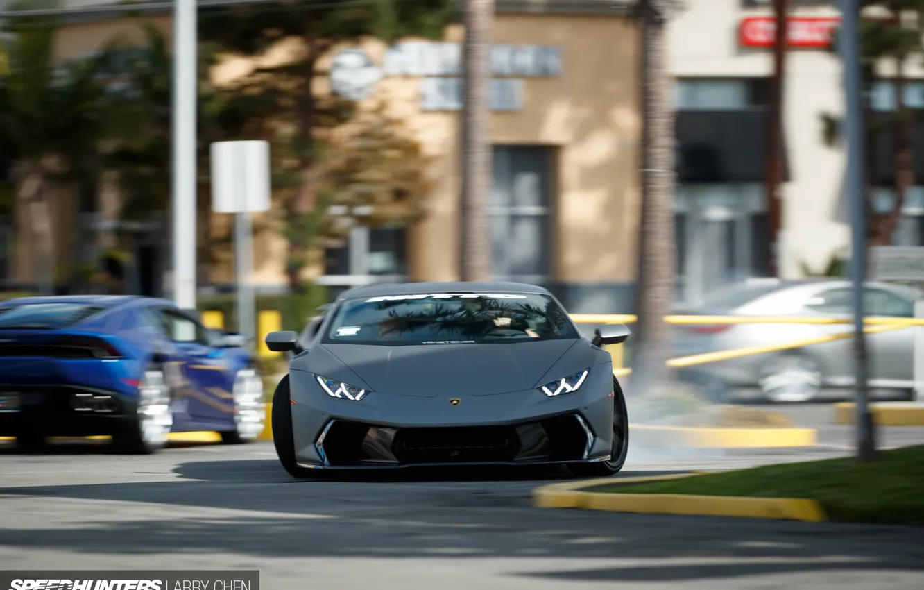 Фото обои Lamborghini, занос, фотограф, дрифт, drift, Speedhunters, Huracan, Larry Chen