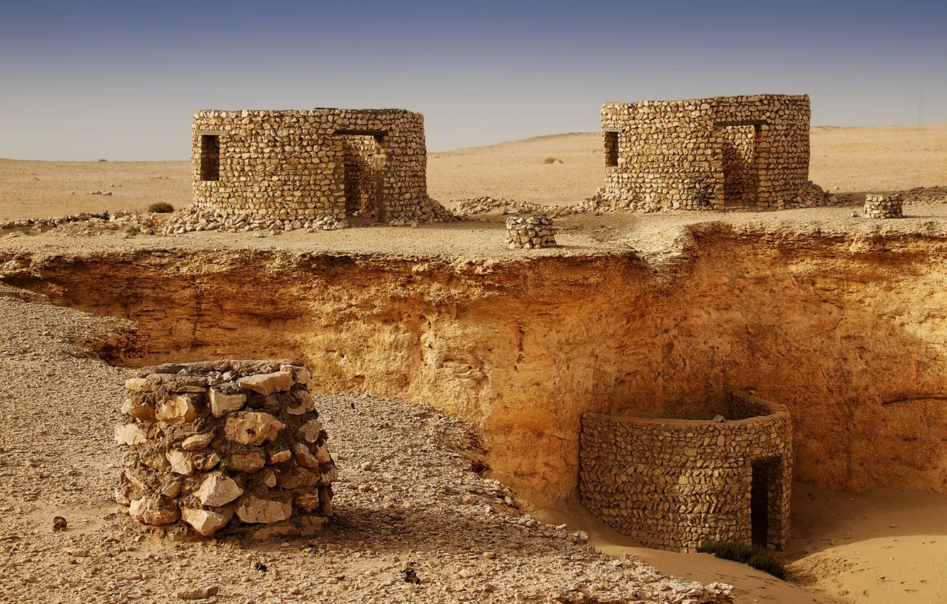 Фото обои песок, камни, здания, сооружения, руины, Qatar, Zekreet