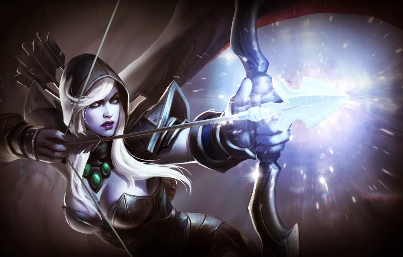 Фото обои девушка, лук, арт, эльфийка, games, Defense of the Ancients, Dota 2, Drow Ranger