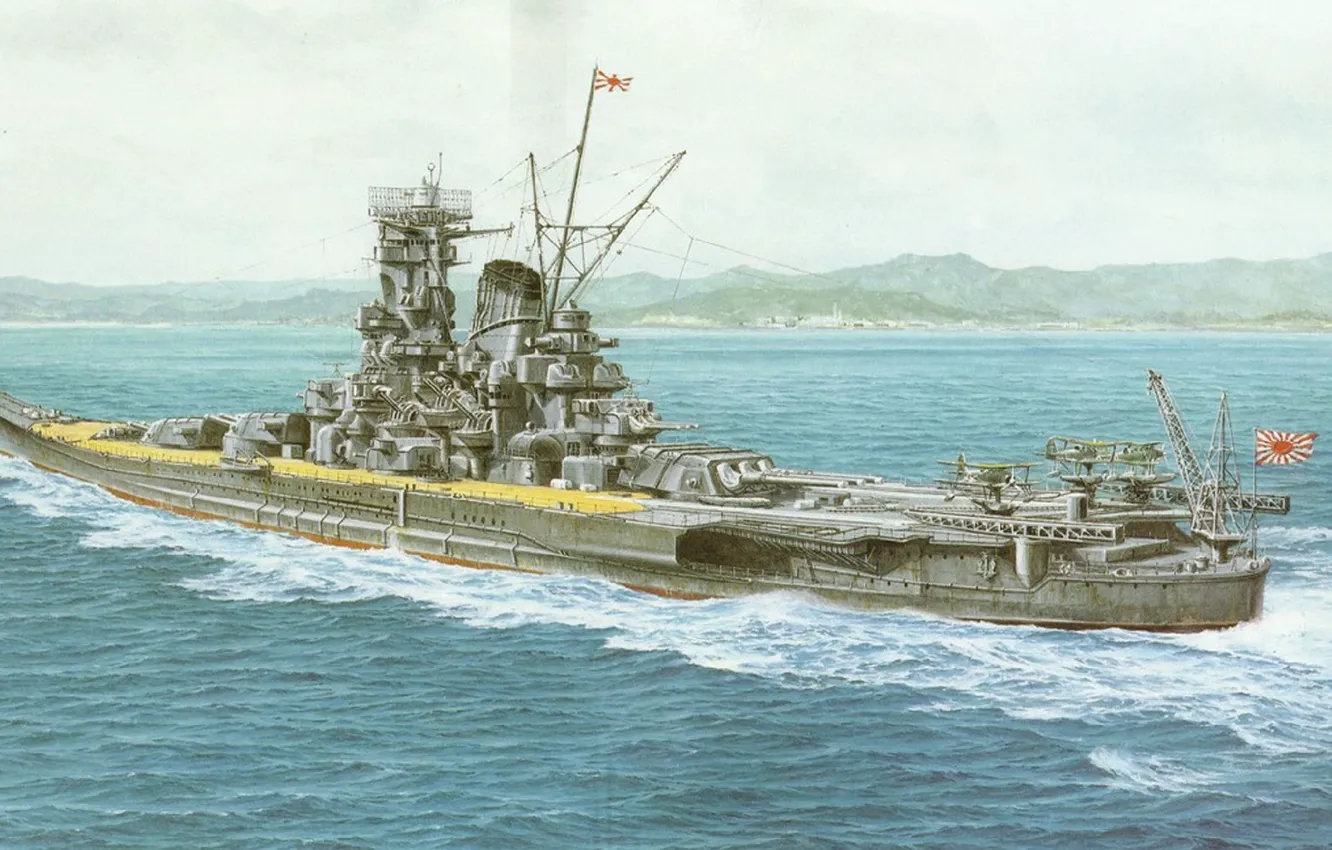 Фото обои корабль, арт, флот, военный, линкор, японский, battleship, WW2