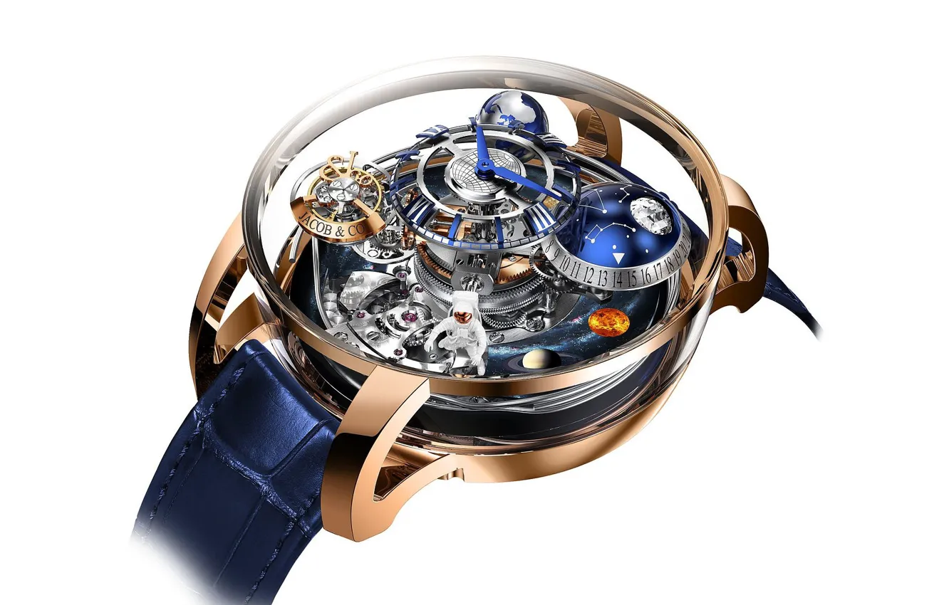 Фото обои часы, красота, белый фон, роскошь, часовой механизм, Jacob & Co, Astronomia Maestro