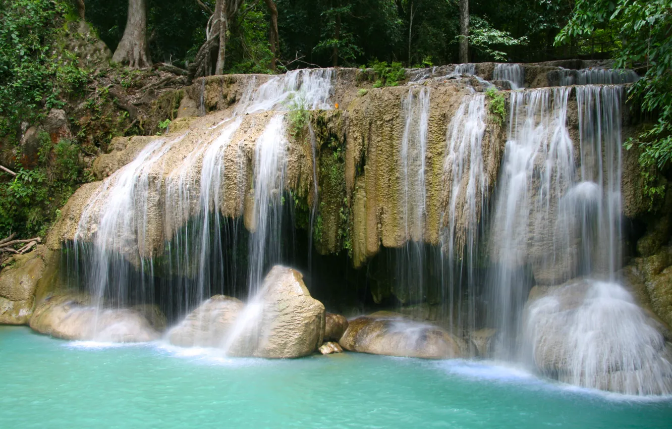Фото обои природа, скалы, водопад