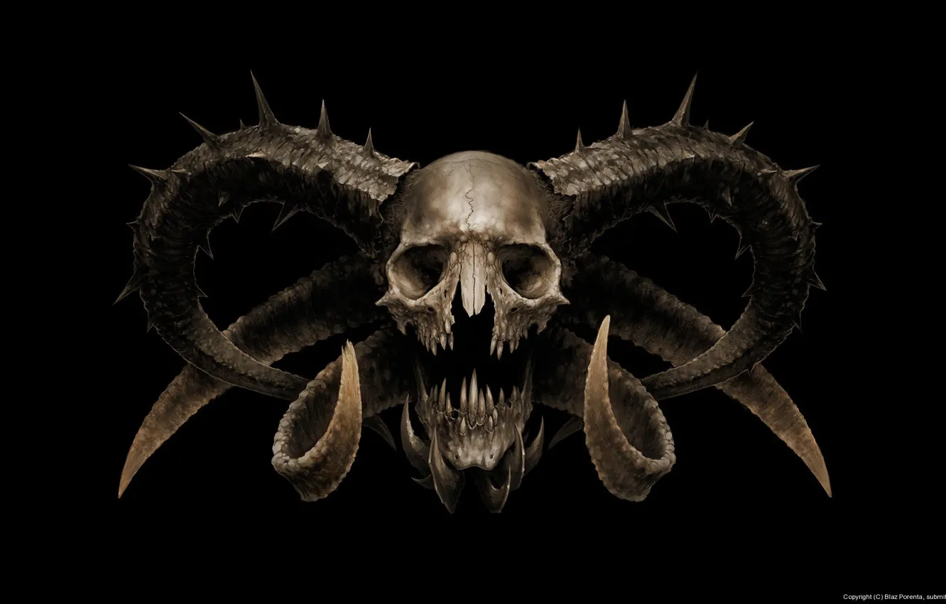 Фото обои страх, череп, рога, дьявол, ужас, сатана, by Blaz Porenta, Satans skull