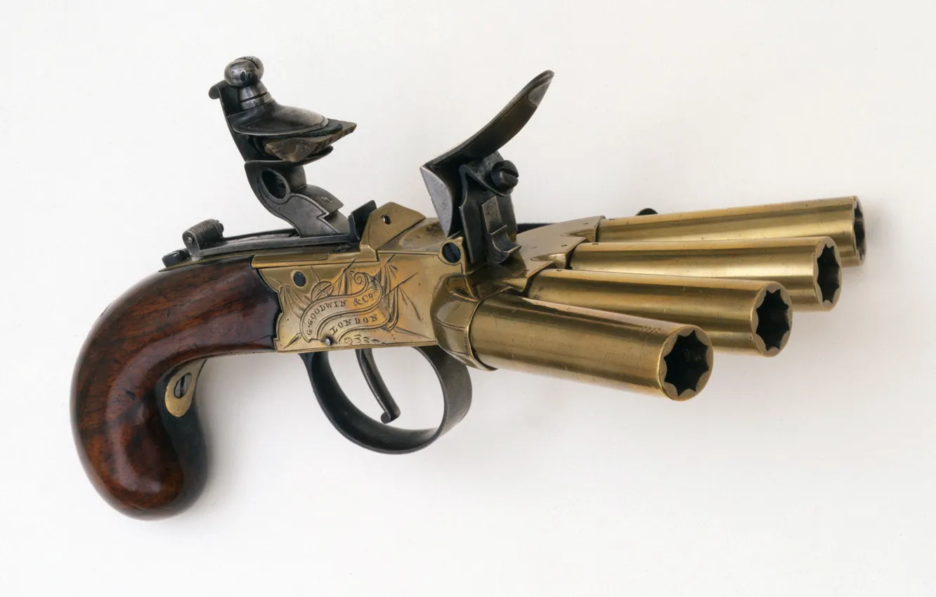 Фото обои пистолет, оружие, старинный, Pepper-box, Великoбритaния