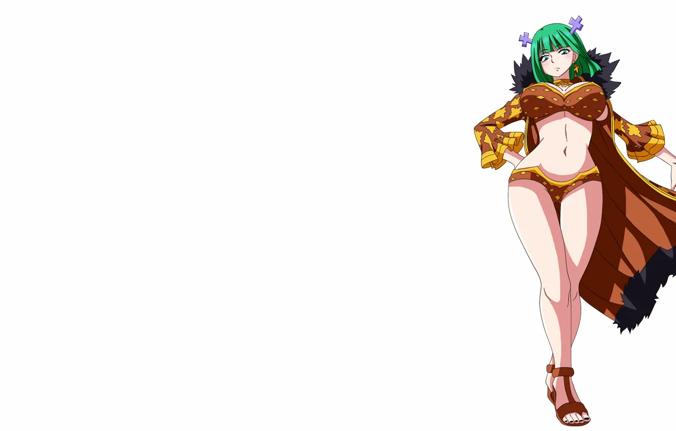 Фото обои girl, sexy, cleavage, shorts, green eyes, long hair, boobs, anime