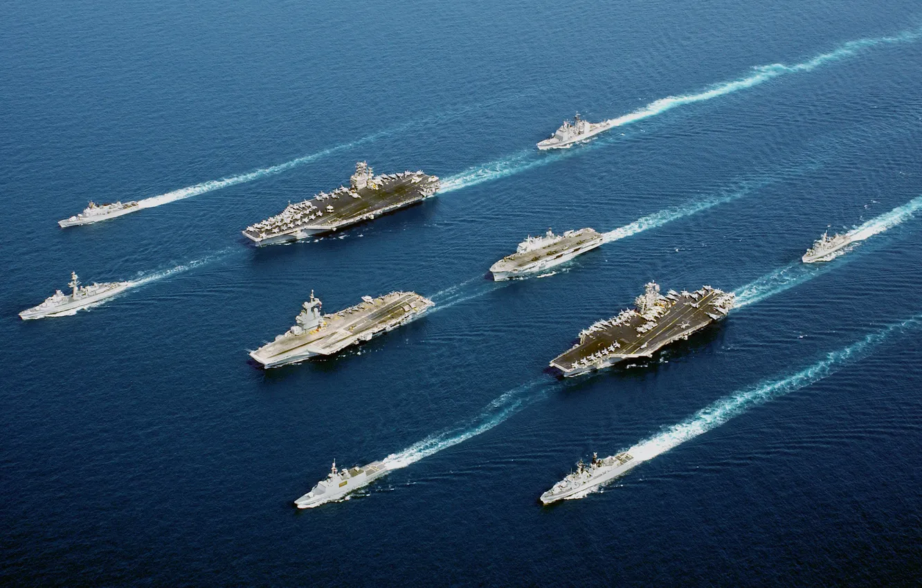 Фото обои Вода, Океан, Фото, Высота, USS John C. Stennis, Порядок, Эскадра, HMS Океан
