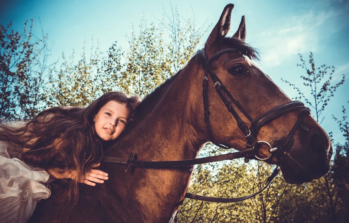 Фото обои волосы, лошадь, девочка