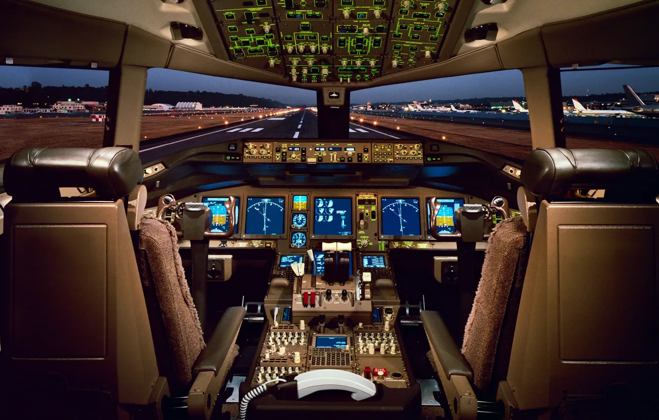 Фото обои airport, boeing 777, cockpit